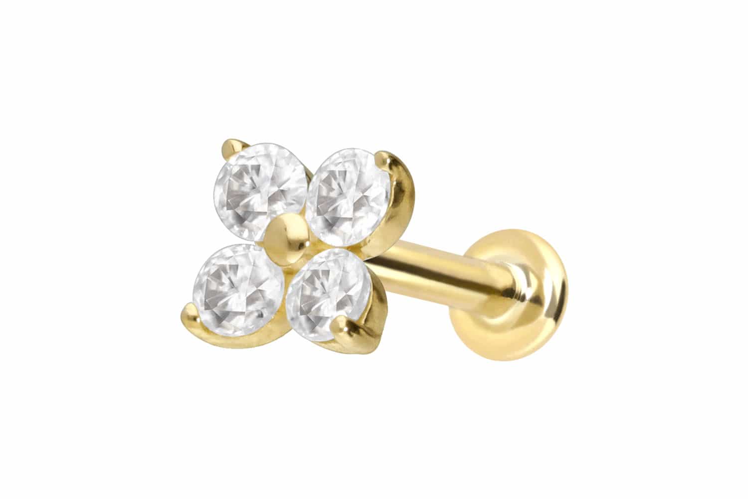 14 Karat Gold Labret Piercing mit Push Fit MOISSANIT-BLUME